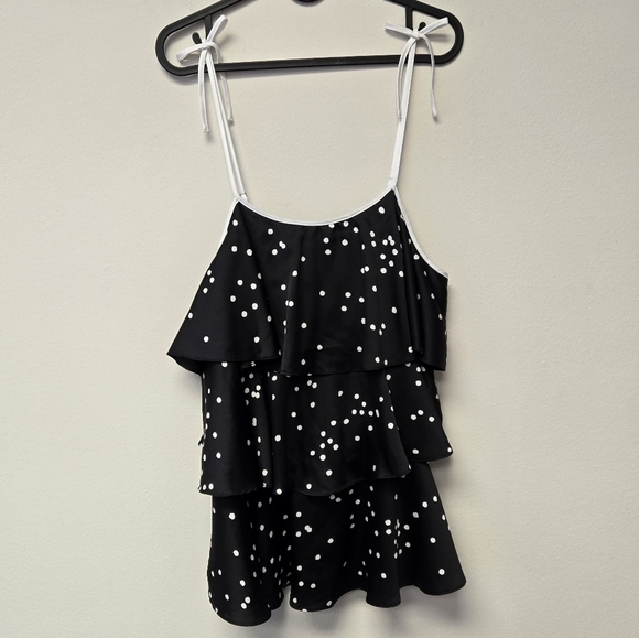 Kate Spade Polka Dot Ruffle Chemise Tank Top Black M - Picture 4 of 11